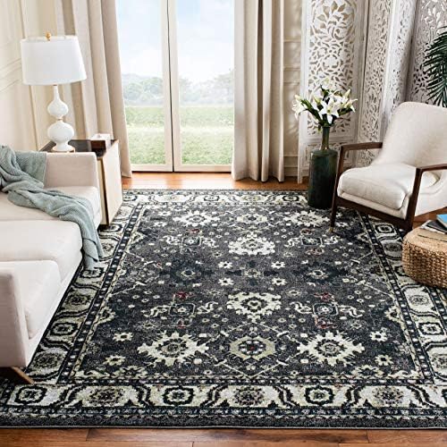 SAFAVIEH Vintage Hamadan Collection Area Rug - 6'7" Square, Dark Grey & Ivory, Traditional Persian Design, Non-Shedding & Easy to Clean, Ideal for Living Room, Bedroom, Dining Space (VTH214M) by Unknown