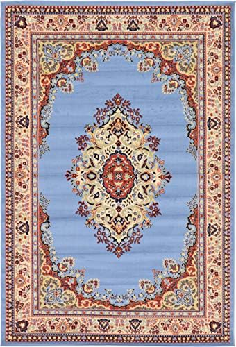 Unique Loom Reza Collection Traditional Persian Style Area Rug, 6 x 9 ft, Light Blue/Ivory - Image 4