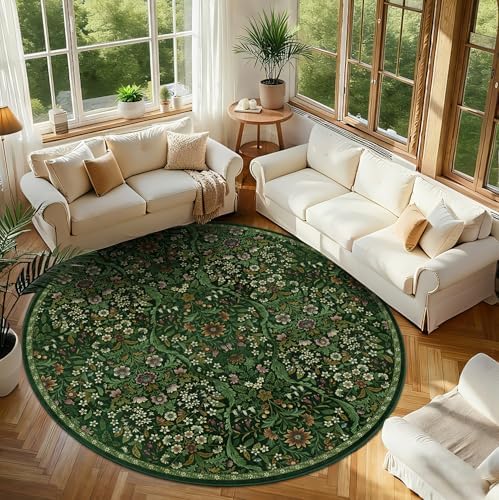 Round Rug 8ft Floral Circle Rug Large Botanical Indoor Area Rug by NakedCloud