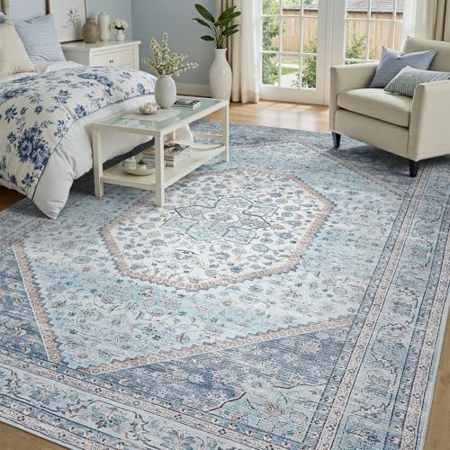 DCX 4x6 Washable Area Rug for Living Room, Non Slip Low Pile Rug, Blue - Image 2