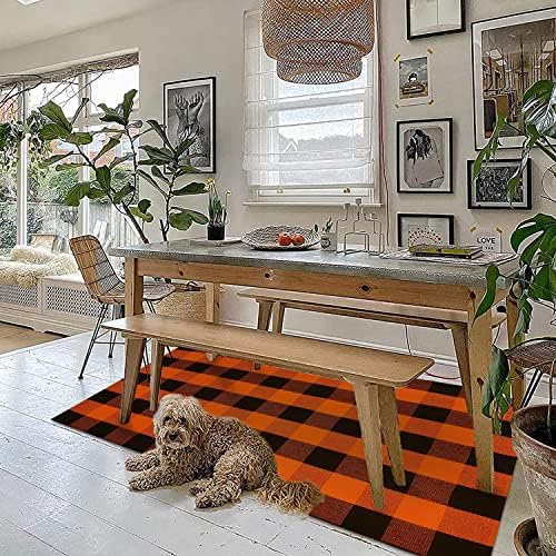 KILOCOCO 3'x5' Fall Orange Black Buffalo Plaid Rug Halloween Front Door Rug - Image 5