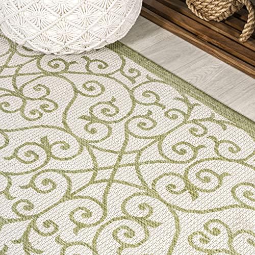JONATHAN Y Vintage Filigree Indoor Outdoor Runner Rug 2X10 Green/Cream, Madrid Textured Weave for Backyard, Patio, Porch, Easy-Cleaning, High Traffic, Pet-Friendly, Non-Shedding (SMB107H-210) - Image 3