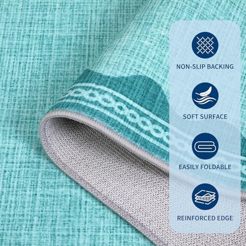 GarveeHome Scalloped Teal Door Mat Indoor Rugs for Entryway Small Rug 2x3 Washable Non-Slip TPE Backing Modern Minimalism Soft Low-Pile Throw Carpet for Bedroom Kitchen Bathroom - Image 7