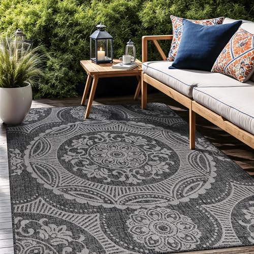 Luul Home Medallion Outdoor Rug 6x9 Washable Outside Carpet for Indoor Patio Porch Waterproof Easy Cleaning Non Shedding Area Rugs Dark Gray 6 x 9 - Image 7