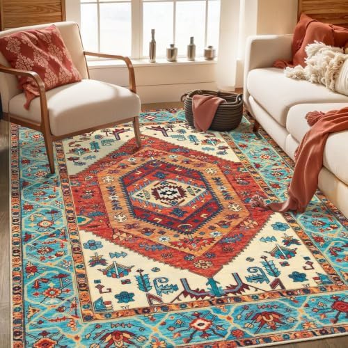 SERISSA 4x6 Washable Non Slip Boho Area Rug for Bedroom，Orange - Image 5