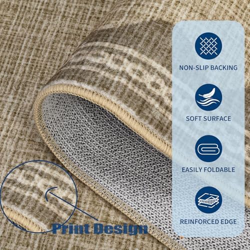 GarveeHome Scalloped Washable Area Rug 6x9 Rugs for Living Room Soft Low-Pile Solid Tan Jute Digital Printing Thin Carpet for Bedroom Dining Nursery Non Slip Mat with Rubber - Image 6