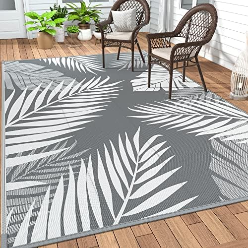 GENIMO Outdoor Rug, Waterproof Plastic Rugs 8'x16' for Camping Grey White by GENIMO