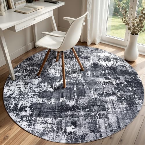 Sasttie 5ft Round Area Rug, Modern Abstract Circle Carpet, Black & White by SASTTIE
