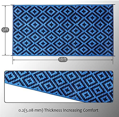 SAND MINE Waterproof Outdoor Rug 9x18 ft, Plastic Reversible Rug, Modern Area Rug, Large Floor Mat for Outdoors, RV, Patio, Backyard, Deck, Picnic, Beach, Camping, Blue - Image 5