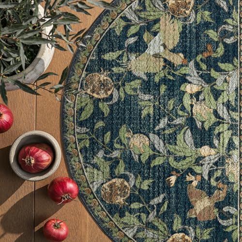jinchan 2x3 Half Circle Floral Vintage Washable Entryway Rug, Blue/Green - Image 2