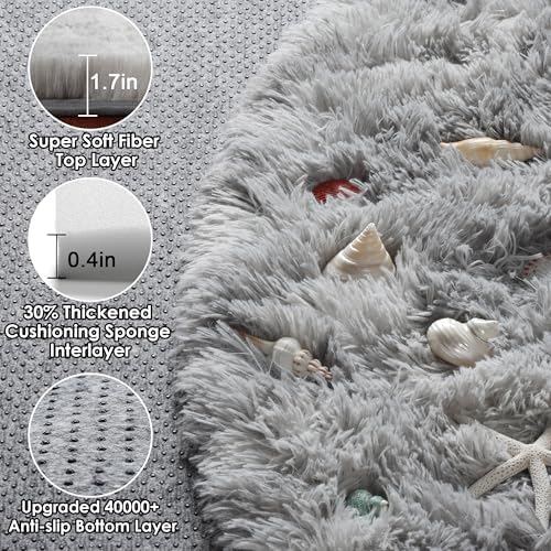 ONASAR Round Rugs 5ft for Bedroom Living Room, Fluffy Tie-Dyed Light Grey Circle Area Rug for Kids Girls Boys Teen, Soft Plush Shaggy Carpet for Nursery Dorm Classroom Playroom Home Decor Aesthetic - Image 2
