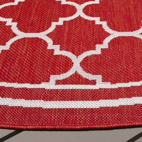 SAFAVIEH Washable Rug Outdoor Courtyard Collection - 5'3" Round, Red & Bone, Non-Shedding & Easy Cleaning, Ideal for Patio, Backyard, Mudroom (CY6918-248) - Image 5