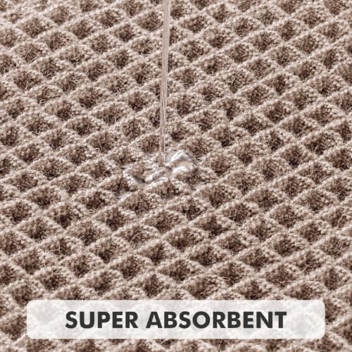 MIULEE Set of 2 Waffle Bathroom Rugs Boho Bath Mat Taupe Brown 18x30 Inch - Image 3
