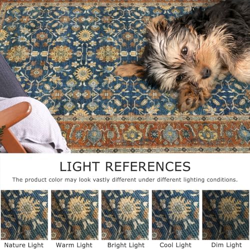 KUTA Vintage Washable Runner Rug 2x6 Blue Terracotta Runners for Hallways - Image 5