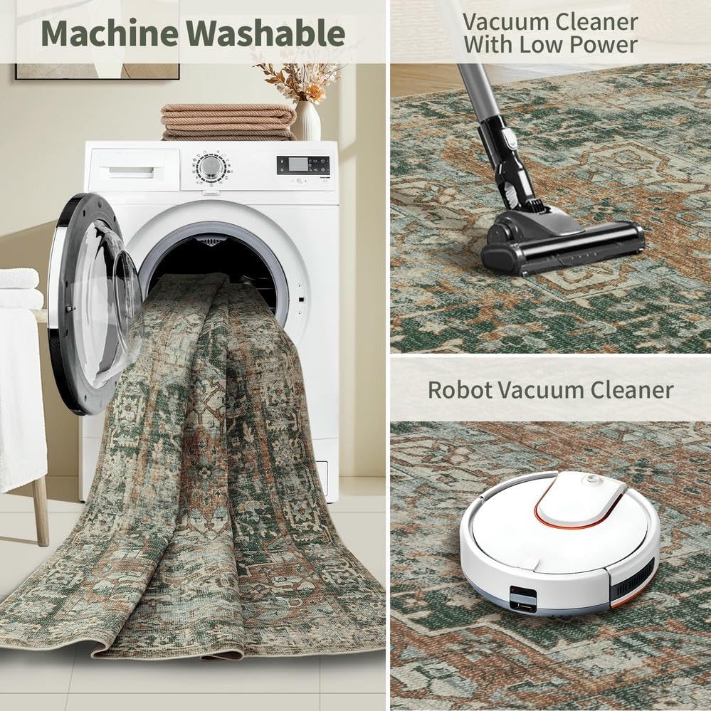 Rugxara Green 4x6 Area Rug Washable Rug for Living Room Bedroom Office - Image 5