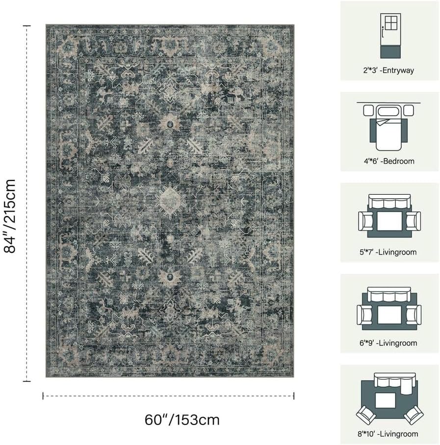 Rugxara Area Rugs 5x7 Washable Rug for Living Room Bedroom, Blue Rug - Image 2