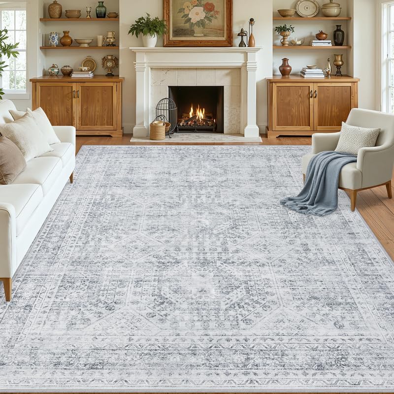 8x10 Area Rugs Living Room: Bedroom Neutral Washable Carpet Gray by Luxturiy