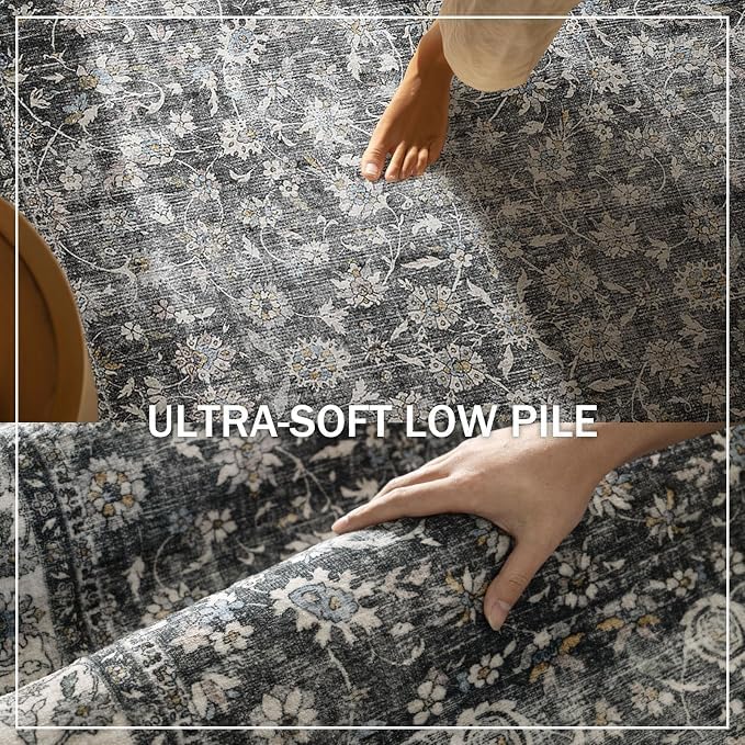 Machine Washable Rugs for Living Room: 6x9 Bedroom Rug Vintage Boho Area Rug Stain Resistant Non Slip Low Pile Lightweight Soft Carpets for Living Room Dining Room Kitchen Nursery Kids Room Farmhouse - Image 5