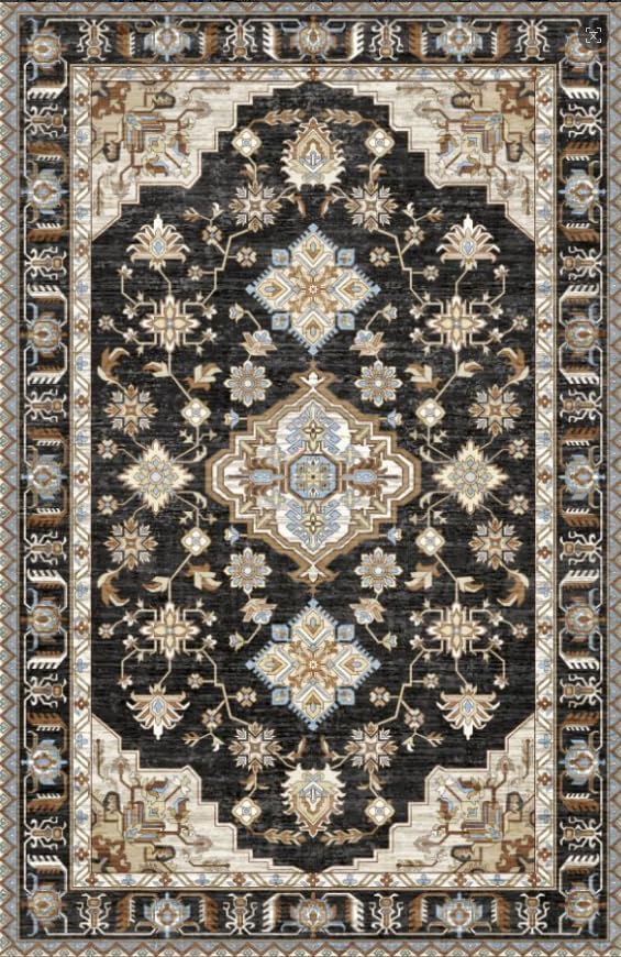 Tangsoo Black 4x6 Washable Area Rug, Oriental Non Slip Indoor Accent Rugs - Image 6