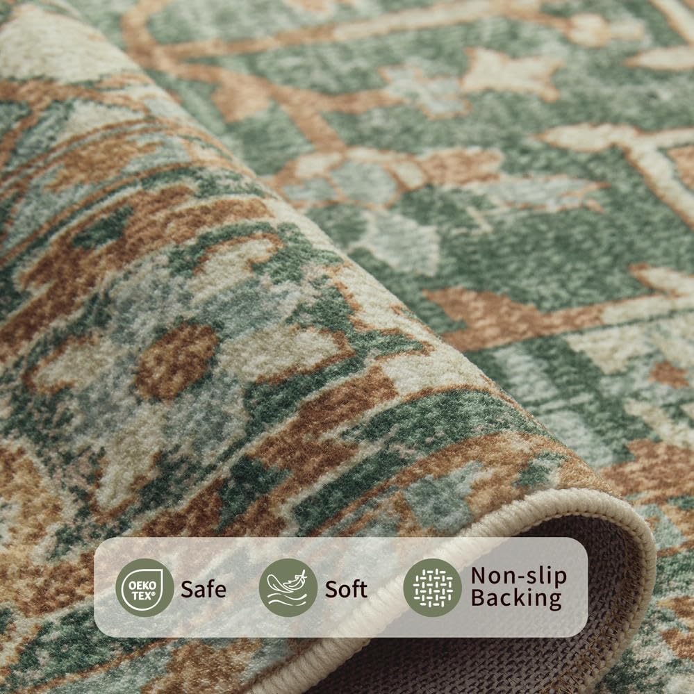 Rugxara Green 4x6 Area Rug Washable Rug for Living Room Bedroom Office - Image 4