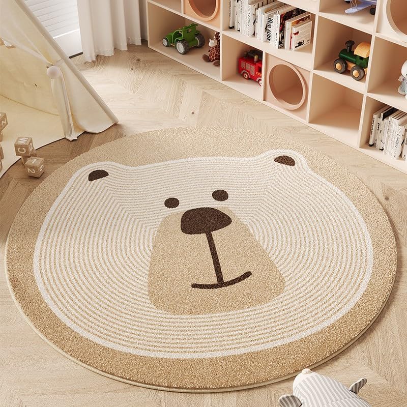 Poowe Round Kids Play Mat Baby Nursery Rug Round Educational Alphabet Soft Area Rug Non Slip for Children Toddlers Bedroom (Round 39.4", Brown Bear) by Poowe
