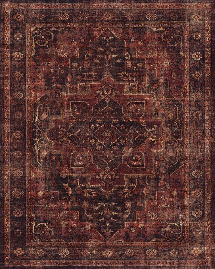 Washable Area Rug 10'x14' Living Room, Vintage Medallion, Dark Red - Image 7