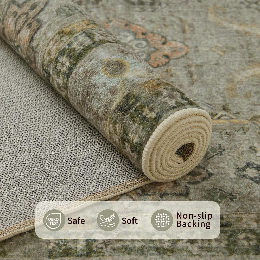 Rugxara 4x6 Area Rug Washable Rug for Living Room Bedroom, Olive Green - Image 4