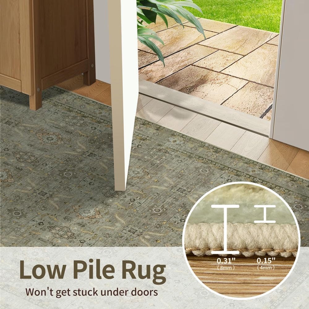 Rugxara 4x6 Area Rug Washable Rug for Living Room Bedroom, Olive Green - Image 6