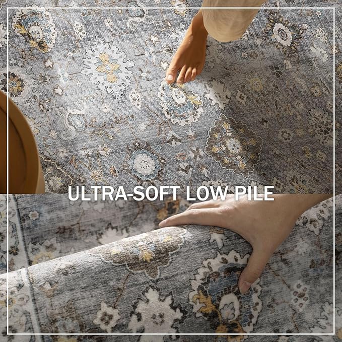 Machine Washable Rug for Living room: 6x9 Area Rugs Boho Vintage Rugs Stain Resistant Non Slip Low Pile Lightweight Soft Carpets for Bedroom Kitchen Dining Room Nursery Kids Room Farmhouse Home Office - Image 5