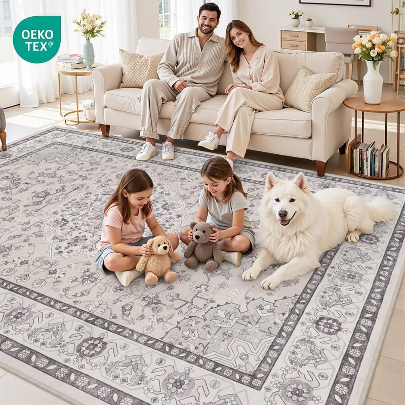 10x14 Area Rugs Living Room: Bedroom Washable Carpet Beige & Grey - Image 7