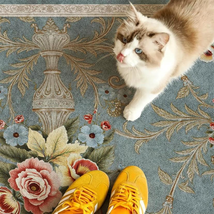 Helthep 5 * 7ft Blue Floral Vintage Washable Area Rug for Living Room - Image 4