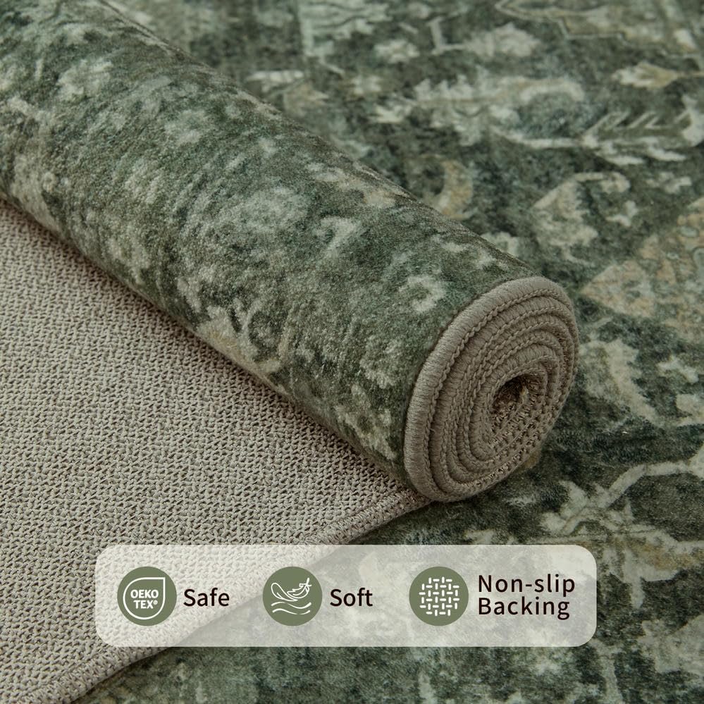 Rugxara Green 3x5 Rug for Entryway Bedroom Washable Area Rugs Carpet - Image 4