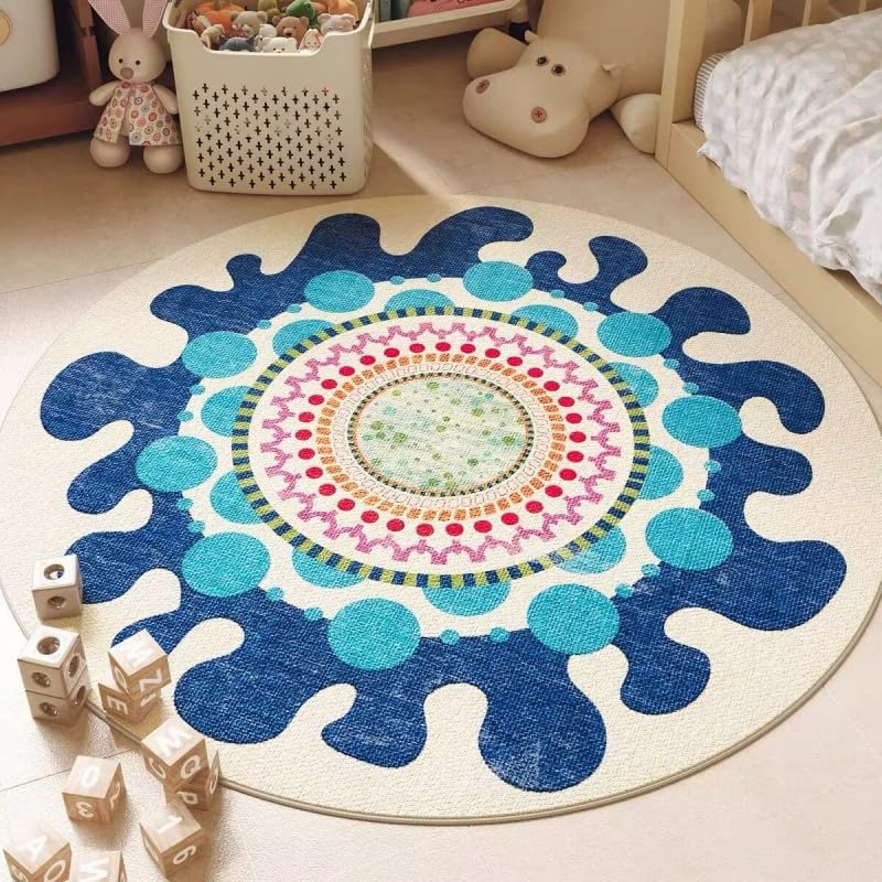 Poowe Blue Fantasy Round Rug,Fluffy Circular Rug Washable Nursery Rug for Kids Room Nonslip Indoor Floor Mat for Entryway-39.4" Round by Poowe
