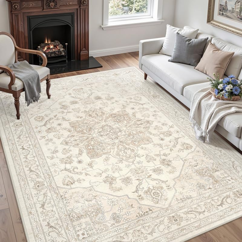 3x5 Area Rugs Living Room: Bedroom Washable Carpet Beige White - Image 3