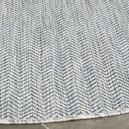 SAFAVIEH Outdoor Round Rug 6'7" - Courtyard Collection - Coastal Design, Grey & Navy, Durable & Easy Cleaning, Ideal for Patio, Entryway, Mudroom, Deck, Backyard (CY8022-36812) - Image 3
