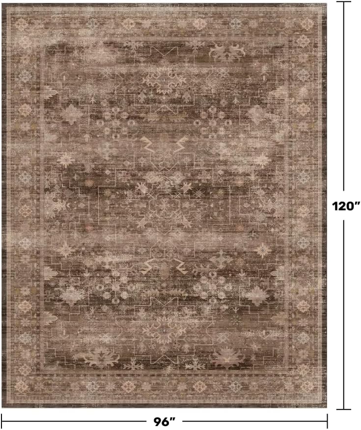 Hazo Haus Boho Taupe Brown Living Room Rug 8x10 - Modern Vintage Traditional Eclectic Oriental Neutral, Washable Low Pile Non-Slip Extra Large Area Rugs for Dining Under Table Bedroom Lounge - Image 2
