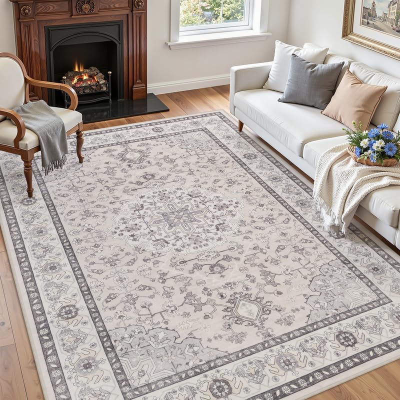 6x9 Area Rugs Living Room: Bedroom Washable Carpet Beige & Grey - Image 3