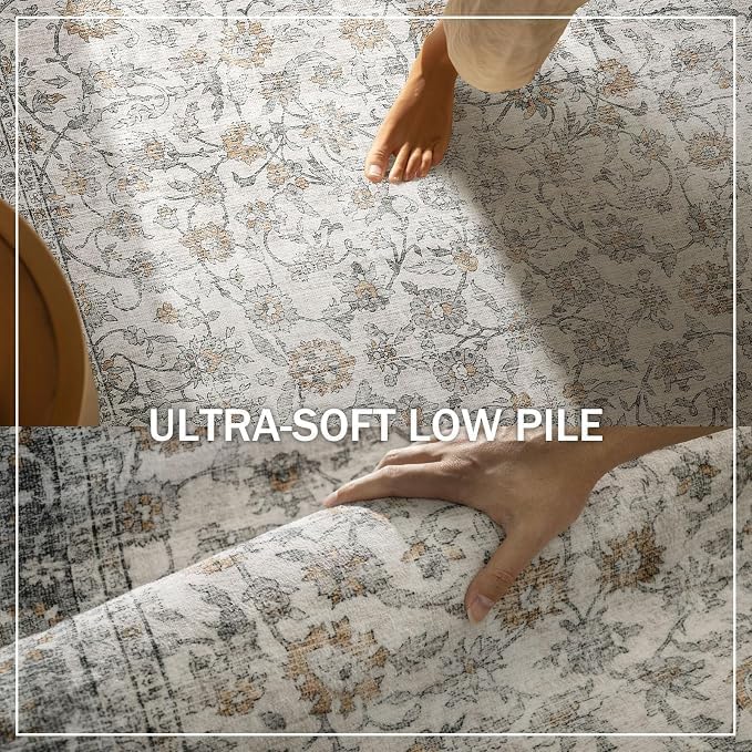 Machine Washable Rugs for Living Room: 6x9 Area Rugs for Bedroom Vintage Stain Resistant Non Slip Low Pile Soft Boho Carpet for Kitchen Dining Room Farmhouse Kids Room Nursery - Image 5