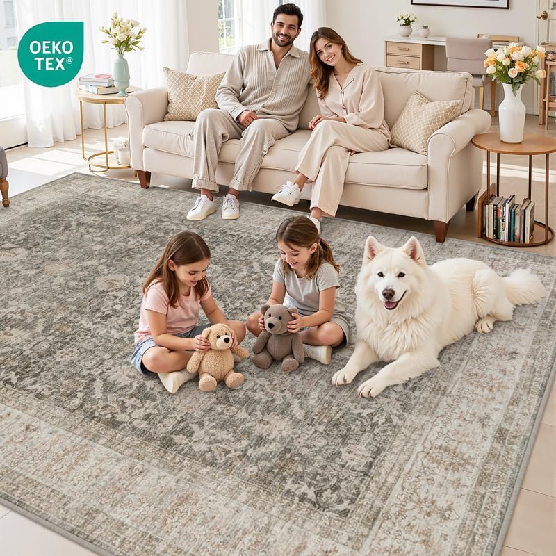 10x12 Area Rugs Living Room: Bedroom Washable Carpet Warm Taupe - Image 7