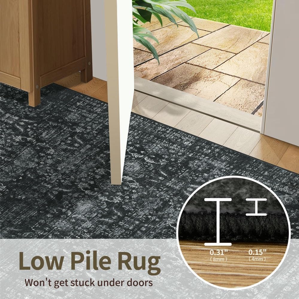 Rugxara Black 4x6 Area Rug Washable Rug for Living Room Bedroom Office - Image 6