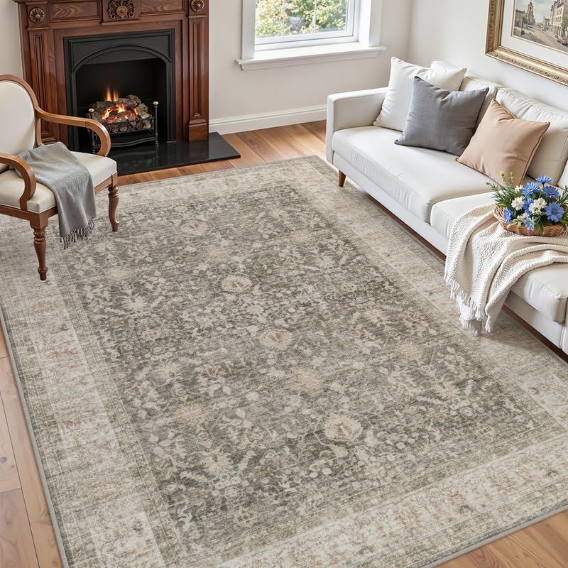 4x6 Area Rugs Living Room: Bedroom Washable Carpet Warm Taupe - Image 3