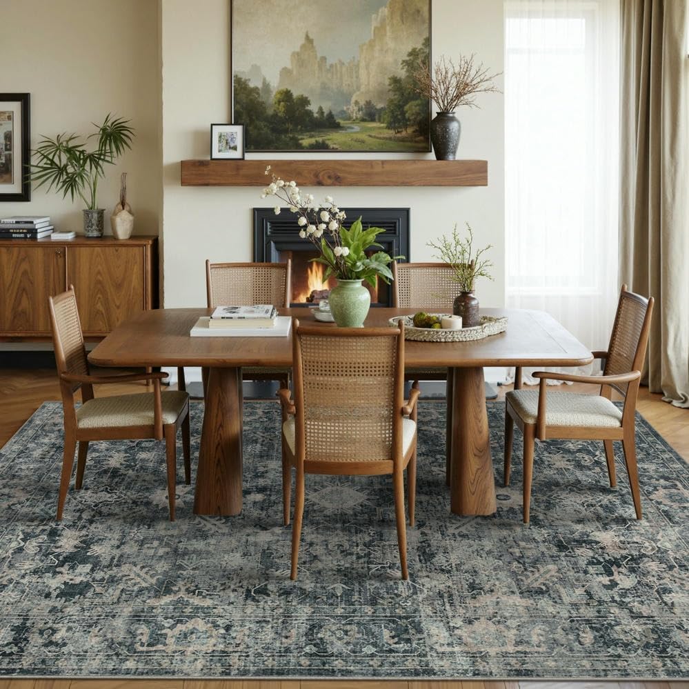 Rugxara Area Rugs 5x7 Washable Rug for Living Room Bedroom, Blue Rug - Image 4