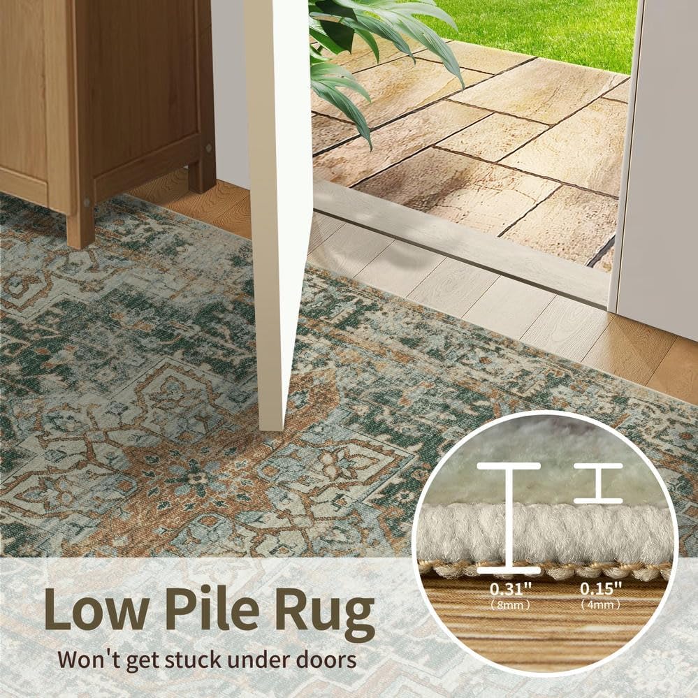 Rugxara 3x5 Rug for Entryway Bedroom Washable Area Rugs Carpet, Green - Image 6