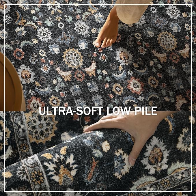 Washable Area Rugs for Living Room: 9x12 Bedroom Rug Vintage Boho Area Rug Stain Resistant Non Slip Low Pile Lightweight Soft Carpets for Living Room Dining Room Kitchen Nursery Kids Room Farmhouse - Image 5